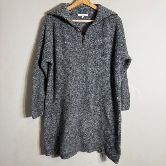 Madewell Ribbed Half-Zip Wool Sweater Dress Women's Medium Gray Knit Minimalist - Picture 6 of 16